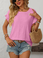 Mandy Eyelet Round Neck Short Sleeve Top - Ladyez