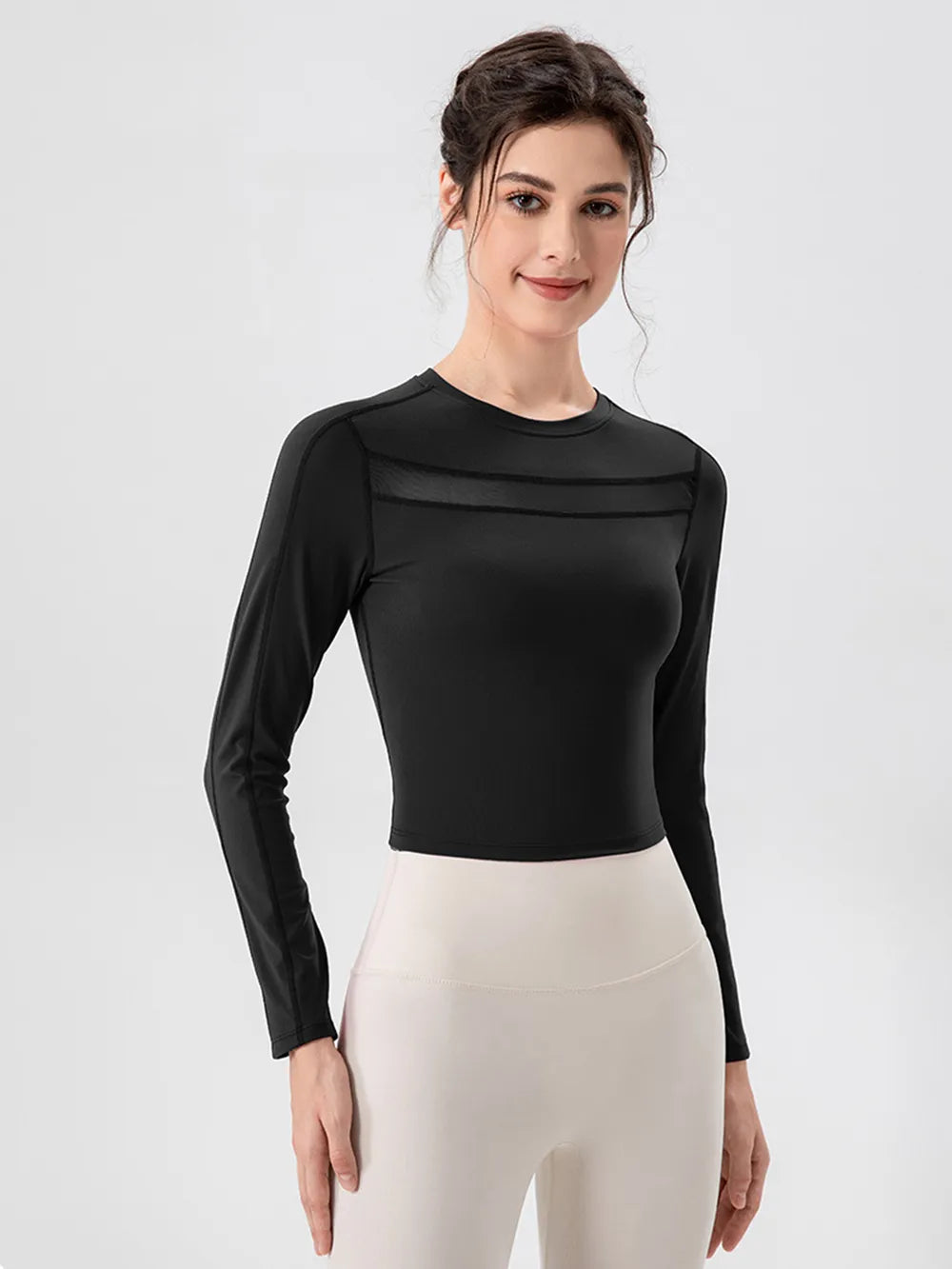 Round Neck Long Sleeve Active T-Shirt - Ladyez