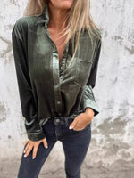 Full Size Velvet Button-Up Long Sleeve Shirt Plus Size