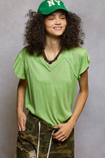 POL V-Neck Short Sleeve T-Shirt with Ruffle Sleeve