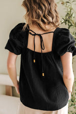 Flower Crochet Square Neck Puff Sleeve Blouse