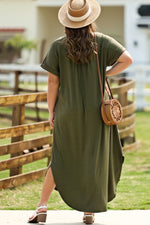 Plus Size V-Neck Short Sleeve Maxi Dress - Ladyez