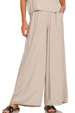 Zenana Round Neck T-Shirt and Wide Leg Pants Set - Ladyez