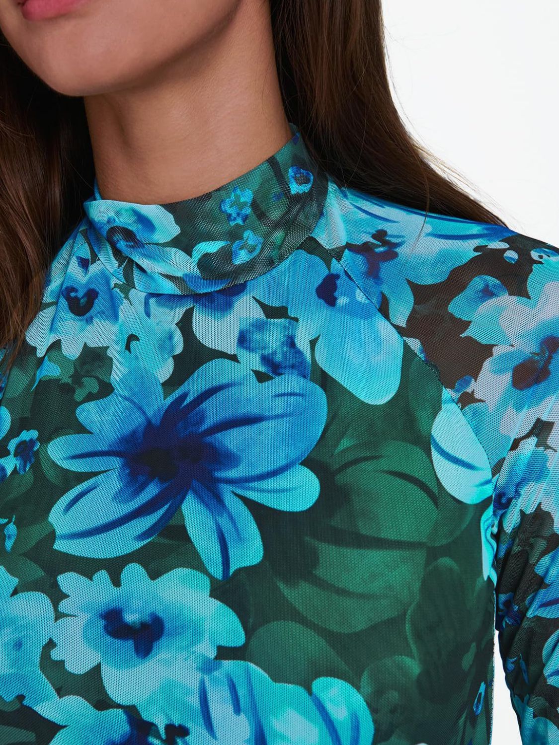 Floral Mock Neck Long Sleeve T-Shirt - Ladyez