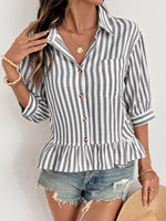 Striped Ruffle Hem Button-Down Shirt