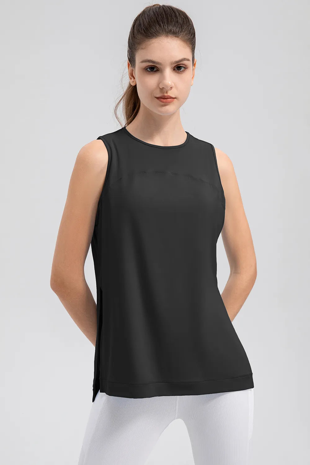 Slit Round Neck Tank - Ladyez