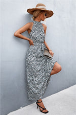 Printed Sleeveless Tie Waist Maxi Dress - Ladyez