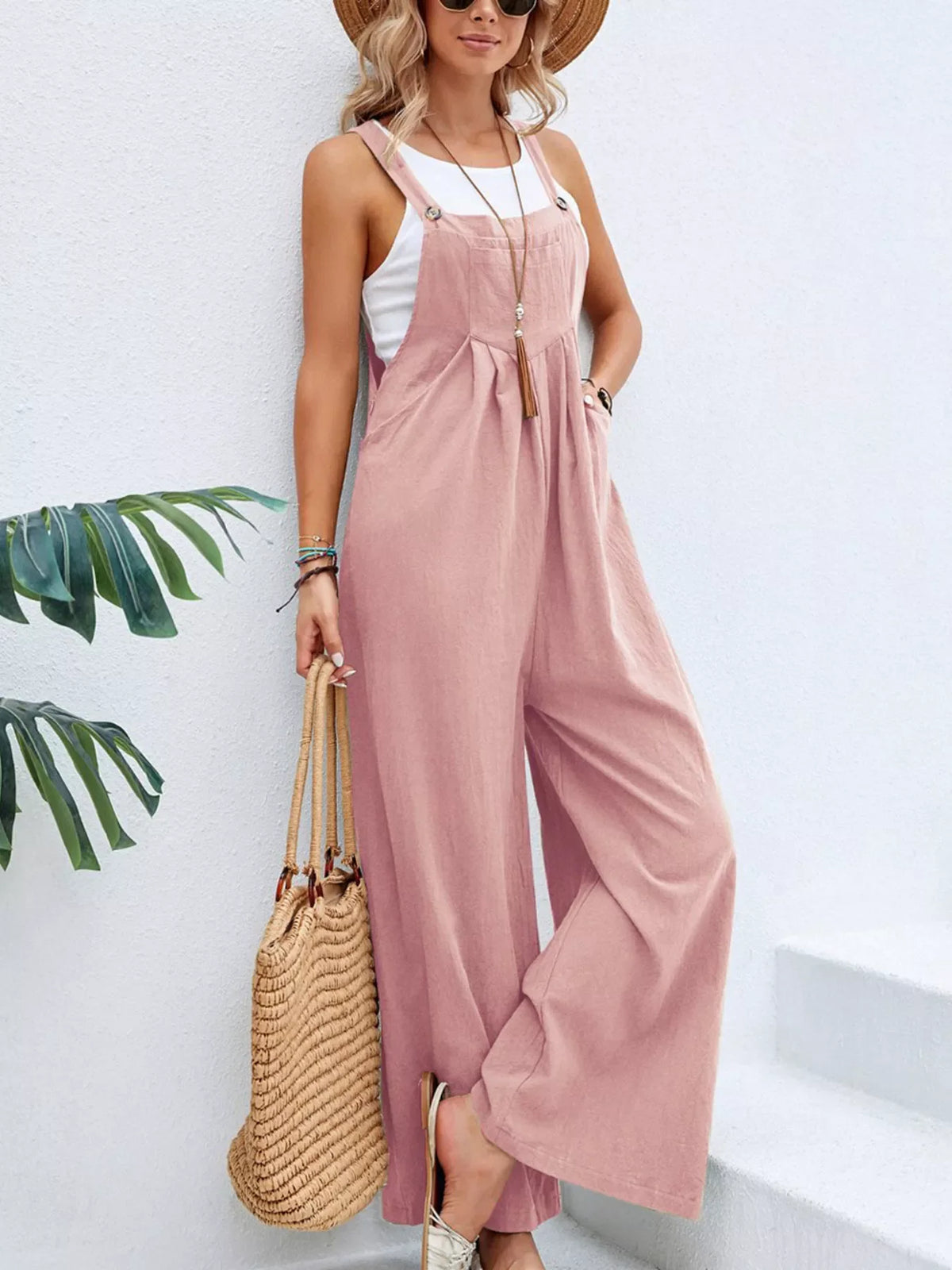 Full Size Casual Wide-Leg Overalls with Pockets Plus Size