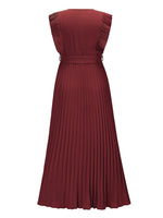 Tied Surplice Cap Sleeve Pleated Dress - Ladyez