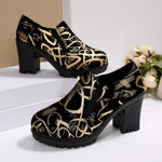 Round Toe Block Heels Pumps
