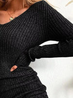 Full Size Ribbed Knit Drawstring Bodycon Sweater Dress Plus Size