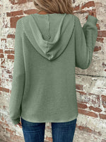 Waffle Knit Long Sleeve Drawstring Hooded Top - Ladyez