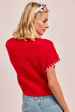 BiBi Gameday Sequin Football Embroidered Stitch Sweater