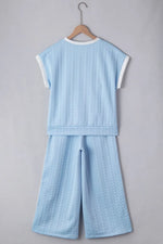 Textured Contrast Edge Top and High Waist Pants Set