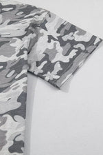 Camouflage Print Raw Edge V Neck Tee