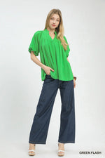 Umgee Linen V-Neck Flutter Sleeve Top