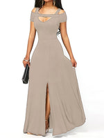 Elegant Off-Shoulder Slit Maxi Dress