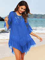 Backless Cutout Three-Quarter Sleeve Cover Up - Ladyez