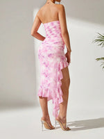 Tie-Dye Strapless Ruffle Hem Dress - Ladyez