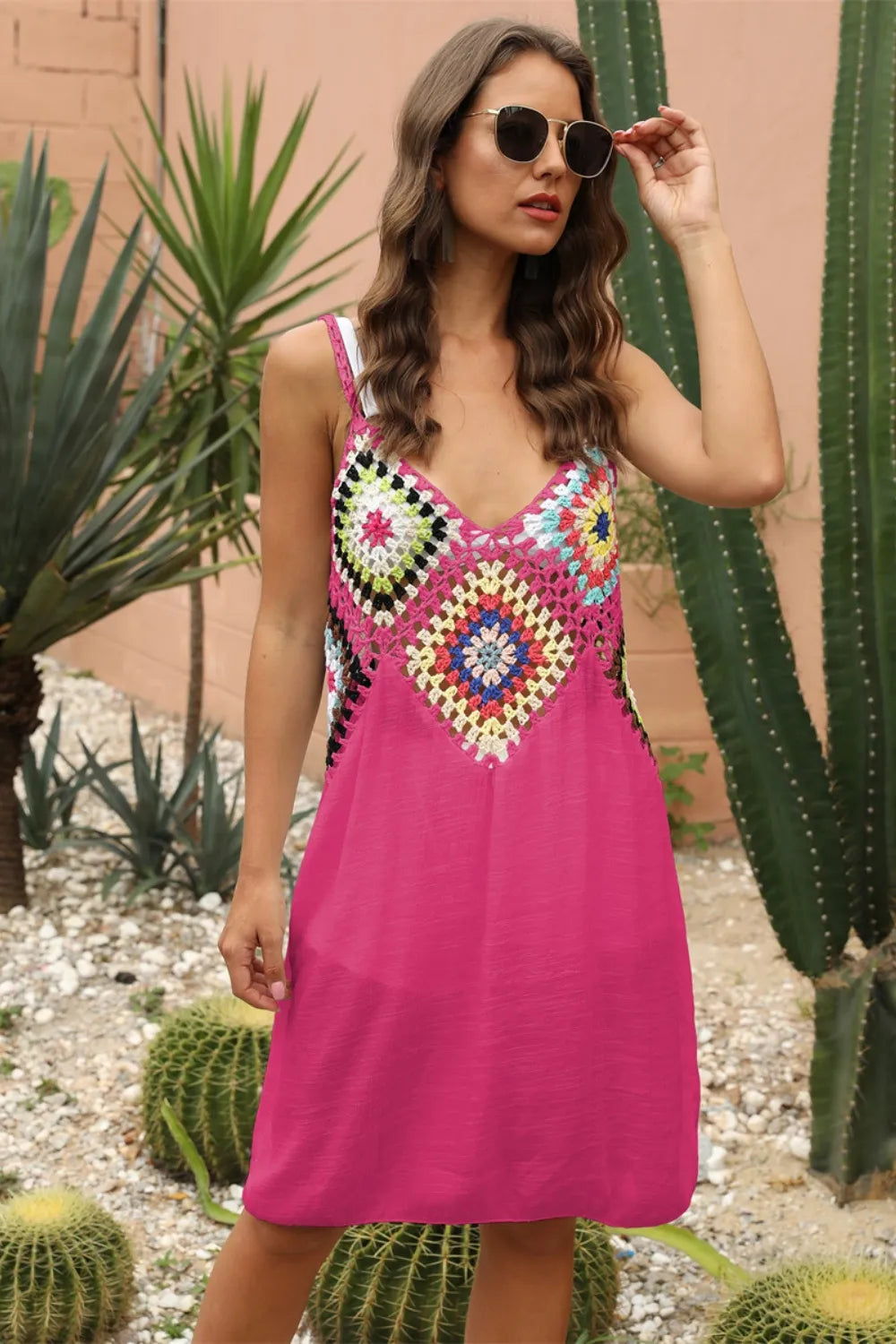 Geometric V-Neck Spaghetti Strap Cover Up Dress - Ladyez