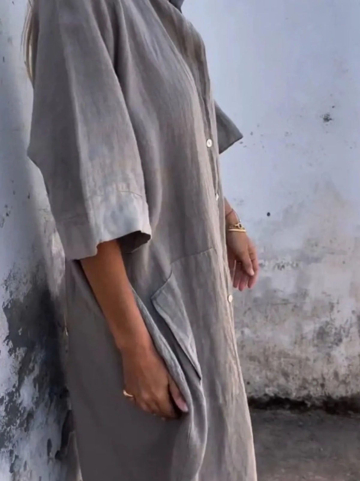 Full Size Casual Linen Button-Down Shirt Dress Plus Size - Ladyez