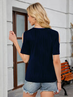 Textured V-Neck Cold Shoulder Top