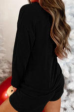 MERRY Round Neck Long Sleeve Top and Shorts Lounge Set - Ladyez