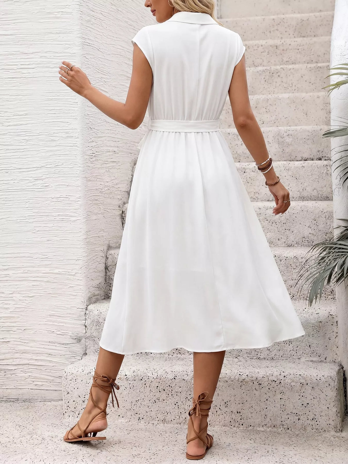 Cap Sleeve Tie Waist Midi Dress