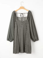 Tie Back Square Neck Velvet Babydoll Dress