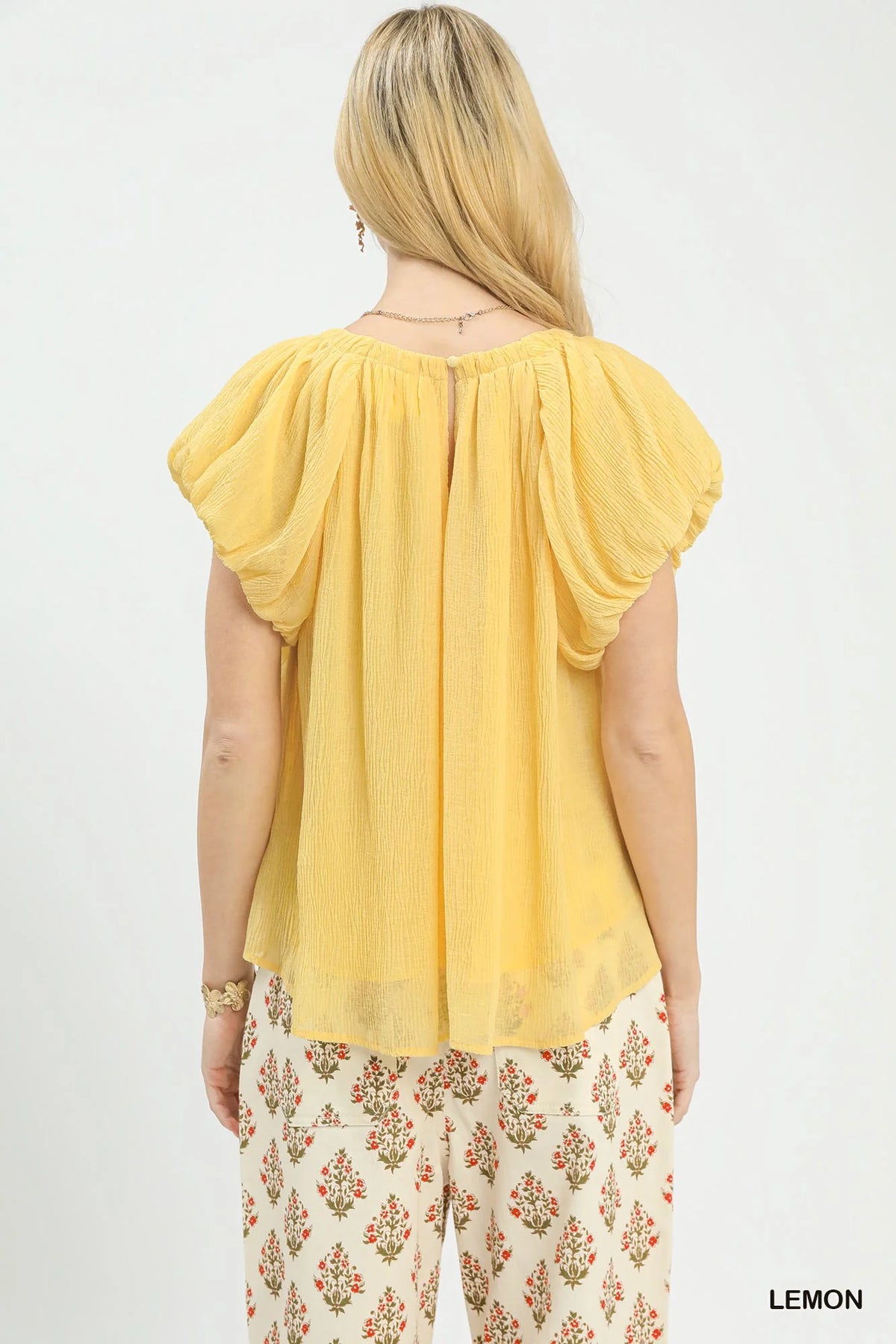 Umgee Crinkle Flutter Sleeve Peasant Top