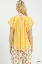 Umgee Crinkle Flutter Sleeve Peasant Top