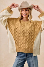 BiBi Cable Knit With Hacci Combo Sweater With Uneven Hem Detail