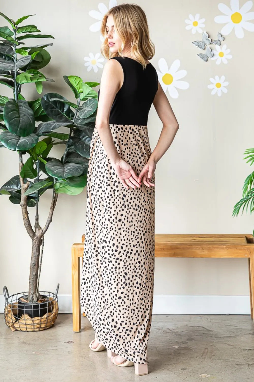 Heimish Full Size Slit Animal Print V-Neck Wide Strap Dress - Ladyez