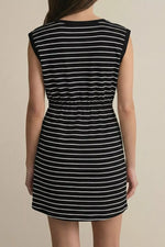 Stripe Drawstring Tunic Tank Mini Dress with Pockets