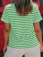 Striped Scallop-Trimmed Round Neck T-Shirt