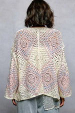 POL Open Front Crochet Cardigan with Granny Square Pattern
