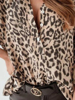 Full Size Leopard Print Roll-Tab Sleeves Blouse Plus Size - Ladyez