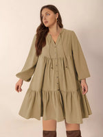 Plus Size Tie Neck Balloon Sleeve Dress