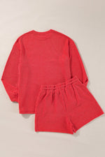 MERRY Round Neck Long Sleeve Top and Shorts Lounge Set - Ladyez