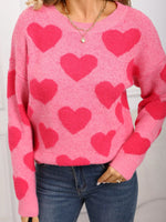 Valentine's Day Heart Pattern Round Neck Sweater