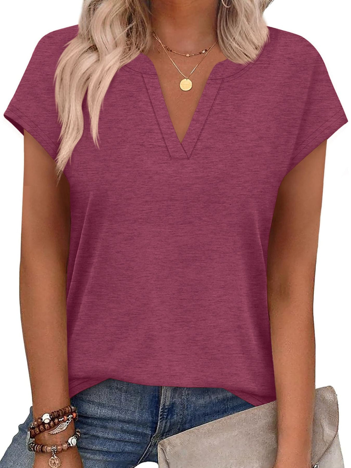 Notched Short Sleeve T-Shirt