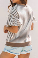 Contrast Striped Ruffle Short Sleeve Top