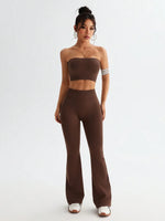 Tube Top and High Waist Flare Pants Active Set - Ladyez