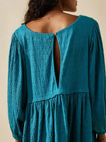 Textured Round Neck 3/4 Sleeve Dress