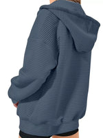 Drawstring Zip Up Dropped Shoulder Hoodie