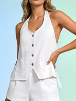Halter Neck Button-Down Denim Vest
