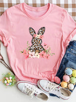 Rabbit Round Neck Short Sleeve T-Shirt