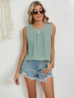 Round Neck Sleeveless Top with Pleated Front Detail - Ladyez
