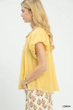 Umgee Crinkle Flutter Sleeve Peasant Top