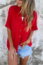 Full Size Casual Button Down Short Sleeve Loose Shirt Plus Size - Ladyez